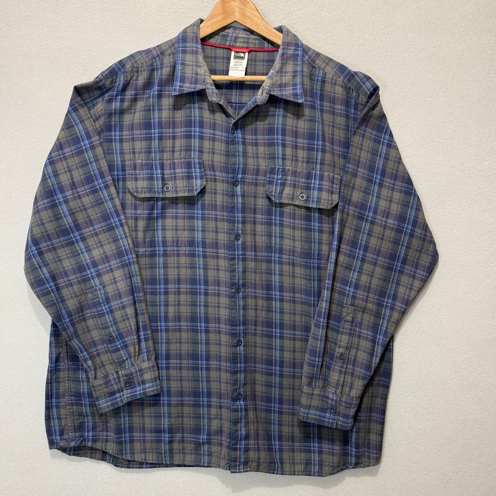 The North Face Men’s 2XL Blue Green Plaid Flannel Button Up Outdoor Hiking Shirt